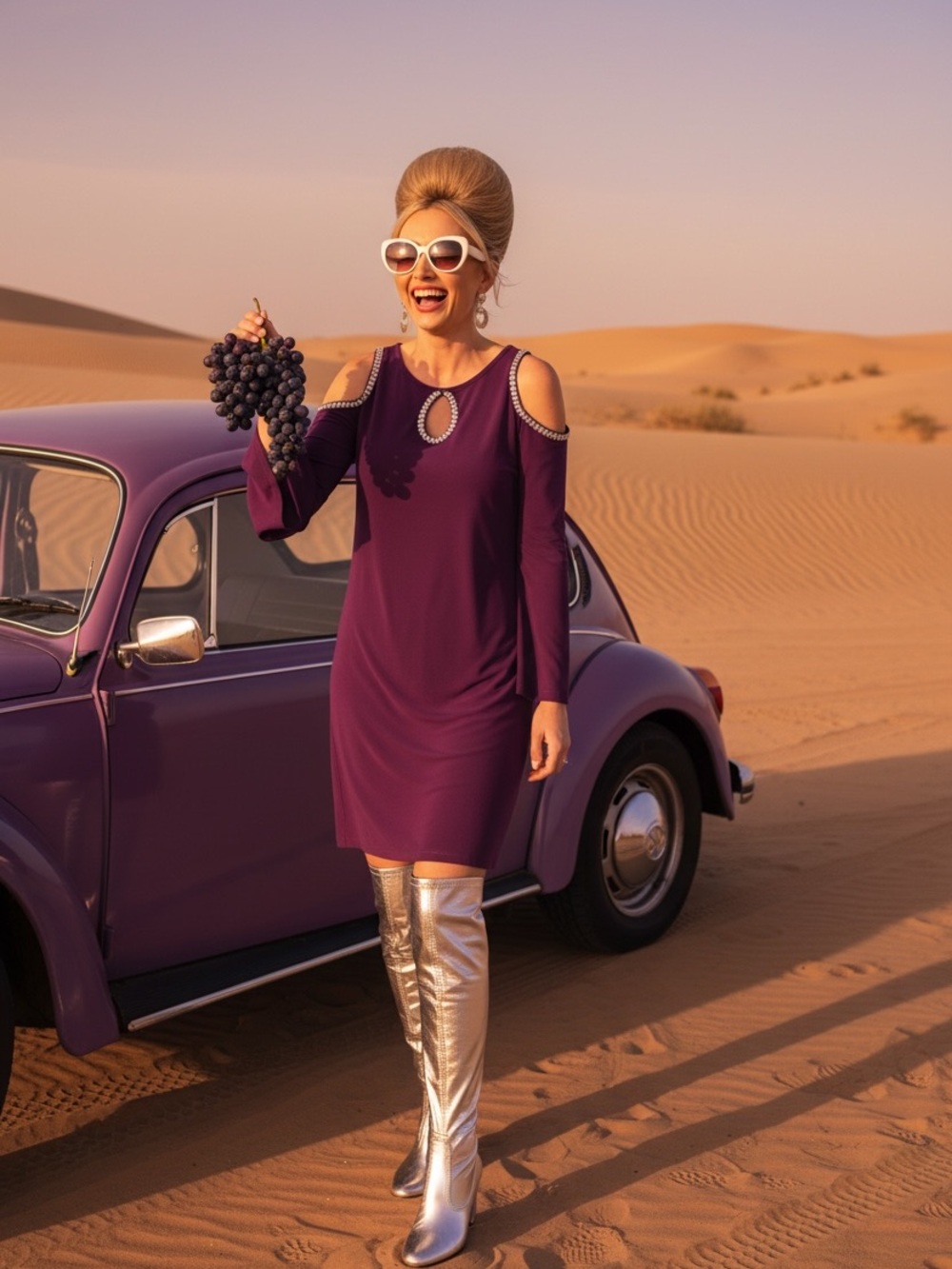 MSK Purple Cold-Shoulder Midi Dress with Jeweled Keyhole